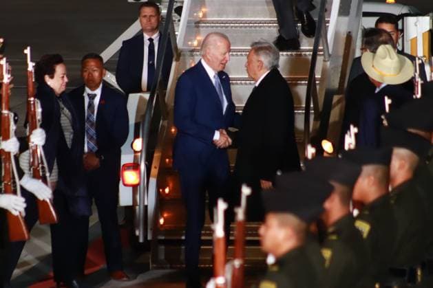 January 08, 2023 in Mexico City, Mexico: Mexican President Andres Manuel Lopez Obrador welcomes United States President Joseph Biden at Felipe Angeles International Airport for the X North American Leaders Summit. January 08, 2023 in Mexico City, Mexico. Mexico City Mexico - ZUMAe321 20230109_zia_e321_101 Copyright: xCarlosxSantiagox