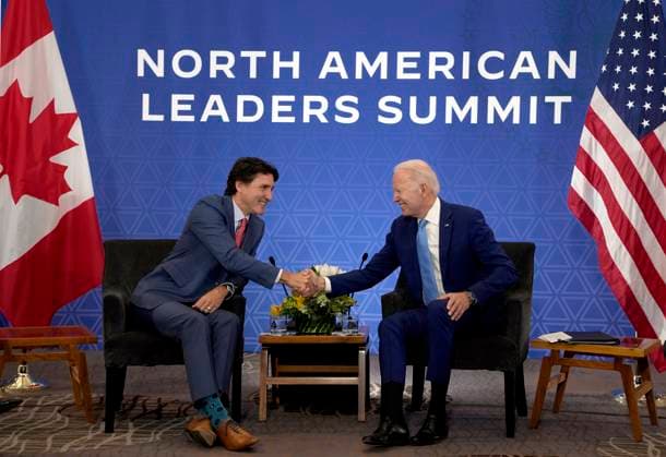 January 10, 2023, Mexico City, MEX: Prime Minister Justin Trudeau meets with U.S. President Joe Biden at the InterContinental Presidente Mexico City hotel in Mexico City, Tuesday, Jan. 10, 2023. Mexico City MEX  - ZUMAc35_ 20230110_zaf_c35_015 Copyright: xAdrianxWyldx
