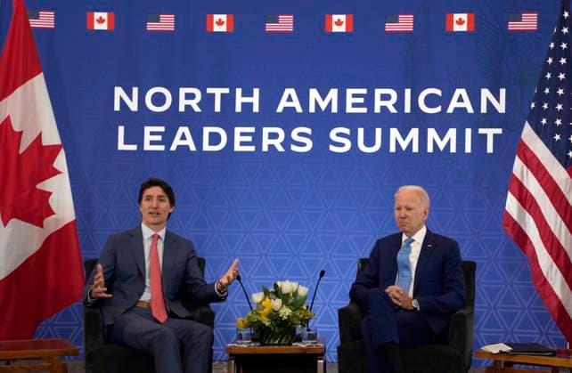 January 10, 2023, Mexico City, MEX: Prime Minister Justin Trudeau meets with U.S. President Joe Biden at the InterContinental Presidente Mexico City hotel in Mexico City, Tuesday, Jan. 10, 2023. Mexico City MEX  - ZUMAc35_ 20230110_zaf_c35_018 Copyright: xAdrianxWyldx