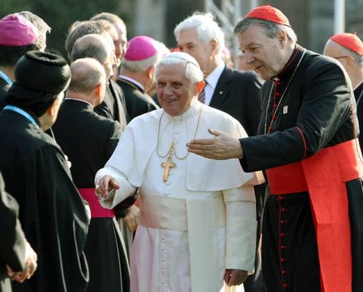 CARDINAL GEORGE PELL OBIT, ***Cardinal George Pell has died aged 81 in Rome, a week after mourning in St Peter s beside the body of Pope Emeritus Benedict*** Pope Benedict XVI is introduced to guests by Cardinal George Pell (right) during the ceremonial welcome at Government House as part of World Youth Day in Sydney on Thursday, July 17, 2008. The Pontiff is currently in Australia for World Youth Day which runs until July 20. ( NO ARCHIVING, EDITORIAL USE ONLY, NO USE IN BOOKS WITHOUT CONSENT Sydney New South Wales AUSTRALIA  Copyright: xGREGxWOODx 20230111001750921569