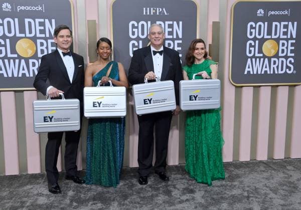 Accountants from Ernst and Young arrive for the 80th annual Golden Globe Awards at the Beverly Hilton in Beverly Hills, California on Tuesday, January 10, 2023.  LAP20230110110 JIMxRUYMEN