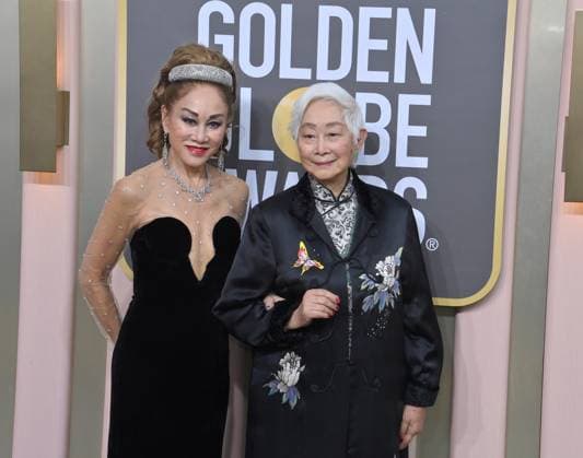 (L-R) Lucia Hwong and Lisa Lu arrive for the 80th annual Golden Globe Awards at the Beverly Hilton in Beverly Hills, California on Tuesday, January 10, 2023.  LAP20230110196 JIMxRUYMEN