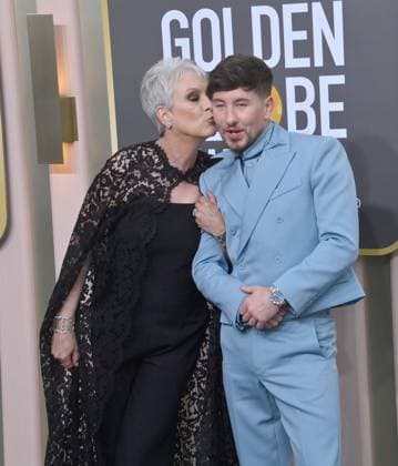 (L-R) Jamie Lee Curtis and Barry Keoghan arrive for the 80th annual Golden Globe Awards at the Beverly Hilton in Beverly Hills, California on Tuesday, January 10, 2023.  LAP20230110132 JIMxRUYMEN