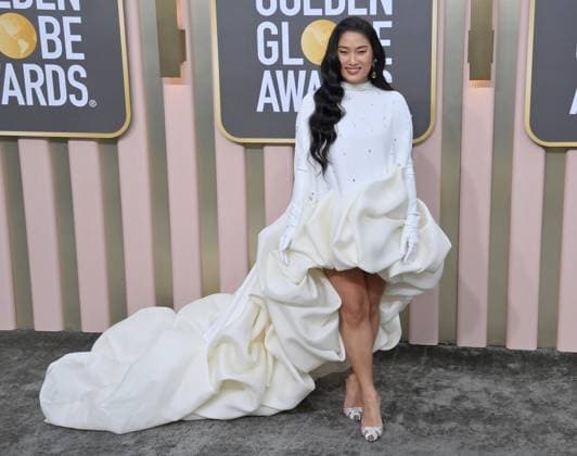 Chloe Flower arrives for the 80th annual Golden Globe Awards at the Beverly Hilton in Beverly Hills, California on Tuesday, January 10, 2023.  LAP20230110171 JIMxRUYMEN