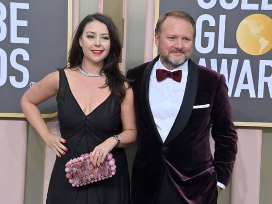 (L-R) Karina Longworth and Rian Johnson arrive for the 80th annual Golden Globe Awards at the Beverly Hilton in Beverly Hills, California on Tuesday, January 10, 2023.  LAP20230110180 JIMxRUYMEN