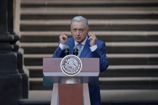 Message To The Media On The Occasion Of The X North American Leaders Summit Andres Manuel Lopez Obrador, President of Mexico, is delivering a message to the media at the National Palace in Mexico City,on January 10, 2023, on the occasion of his meeting with Joe Biden, President of the United States, and Justin Trudeau, Prime Minister of Canada, at the 10th North American Leaders Summit, discussing migration, economic and drug trafficking issues. Mexico City Mexico Copyright: xGerardoxVieyrax originalFilename: vieyra-notitle230110_npTvF.jpg