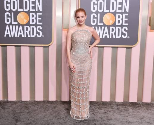 January 10, 2023, Los Angeles, California, United States: Jessica Chastain attends the 80th Annual Golden Globe Awards, Arrivals held at The Beverly Hilton in Los Angeles on Jan 10, 2023. Los Angeles United States  - ZUMAc35_ 20230110_zaf_c35_138 Copyright: xGeorgexPimentelx