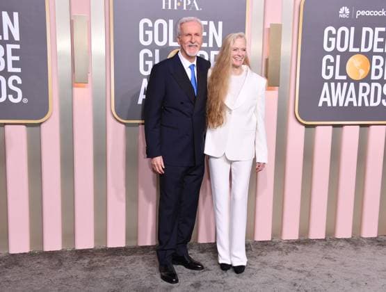 January 10, 2023, Los Angeles, California, United States: James Cameron, left, and Suzy Amis attends the 80th Annual Golden Globe Awards, Arrivals held at The Beverly Hilton in Los Angeles on Jan 10, 2023. Los Angeles United States  - ZUMAc35_ 20230110_zaf_c35_153 Copyright: xGeorgexPimentelx