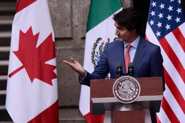 North American Leaders Summit News Conference January 10, 2023, Mexico City, Mexico: Prime Minister of Canada Justin Trudeau speaks during a briefing conference after meeting with Lopez Obrador and President Joe Biden at 10th North American Leaders Summit in Mexico at National Palace on January 10, 2023 in Mexico City, Mexico. (Photo by Carlos Tischler Eyepix Group) Copyright: xCarlosxTischler xEyepixxGroupx CT_10012023_85873