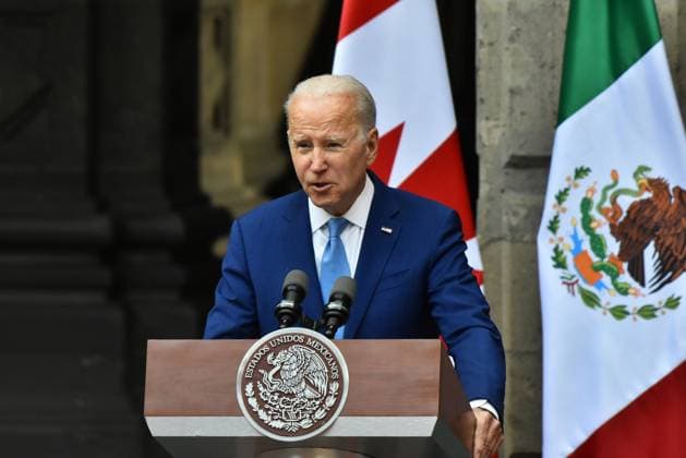 North American Leaders Summit News Conference January 10, 2023, Mexico City, Mexico: United States President, Joe Biden speaks during a briefing conference after meeting with Lopez Obrador and Justin Trudeau at 10th North American Leaders Summit in Mexico at National Palace on January 10, 2023 in Mexico City, Mexico. (Photo by Carlos Tischler Eyepix Group) Copyright: xCarlosxTischler xEyepixxGroupx CT_10012023_85888