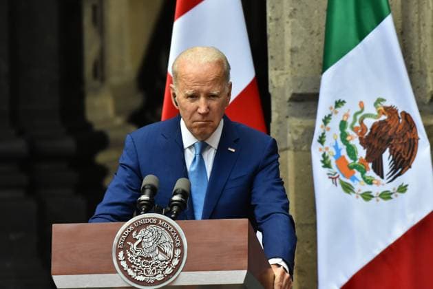 North American Leaders Summit News Conference January 10, 2023, Mexico City, Mexico: United States President, Joe Biden speaks during a briefing conference after meeting with Lopez Obrador and Justin Trudeau at 10th North American Leaders Summit in Mexico at National Palace on January 10, 2023 in Mexico City, Mexico. (Photo by Carlos Tischler Eyepix Group) Copyright: xCarlosxTischler xEyepixxGroupx CT_10012023_85897
