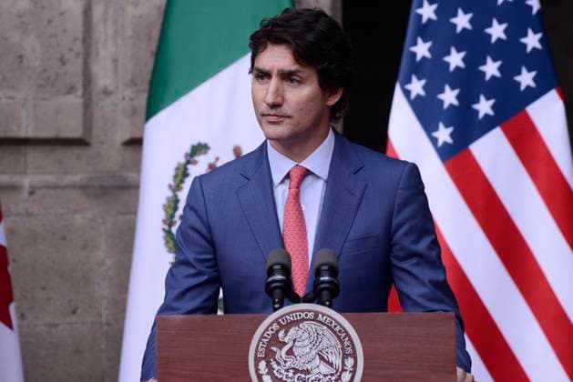 North American Leaders Summit News Conference January 10, 2023, Mexico City, Mexico: Prime Minister of Canada Justin Trudeau speaks during a briefing conference after meeting with Lopez Obrador and President Joe Biden at 10th North American Leaders Summit in Mexico at National Palace on January 10, 2023 in Mexico City, Mexico. (Photo by Carlos Tischler Eyepix Group) Copyright: xCarlosxTischler xEyepixxGroupx CT_10012023_85902