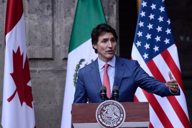 North American Leaders Summit News Conference January 10, 2023, Mexico City, Mexico: Prime Minister of Canada Justin Trudeau speaks during a briefing conference after meeting with Lopez Obrador and President Joe Biden at 10th North American Leaders Summit in Mexico at National Palace on January 10, 2023 in Mexico City, Mexico. (Photo by Carlos Tischler Eyepix Group) Copyright: xCarlosxTischler xEyepixxGroupx CT_10012023_85908