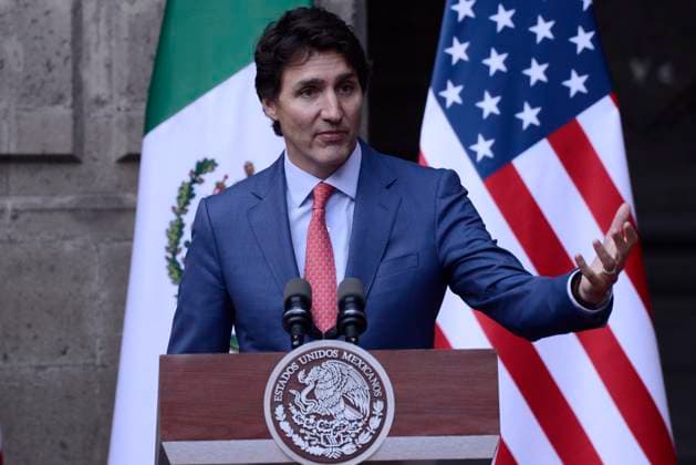 North American Leaders Summit News Conference January 10, 2023, Mexico City, Mexico: Prime Minister of Canada Justin Trudeau speaks during a briefing conference after meeting with Lopez Obrador and President Joe Biden at 10th North American Leaders Summit in Mexico at National Palace on January 10, 2023 in Mexico City, Mexico. (Photo by Carlos Tischler Eyepix Group) Copyright: xCarlosxTischler xEyepixxGroupx CT_10012023_85909