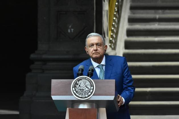North American Leaders Summit News Conference January 10, 2023, Mexico City, Mexico: Mexico™s President Andres Manuel Lopez Obrador speaks during a briefing conference after meeting with Joe Biden and Justin Trudeau at 10th North American Leaders Summit in Mexico at National Palace on January 10, 2023 in Mexico City, Mexico. (Photo by Carlos Tischler Eyepix Group) Copyright: xCarlosxTischler xEyepixxGroupx CT_10012023_85923