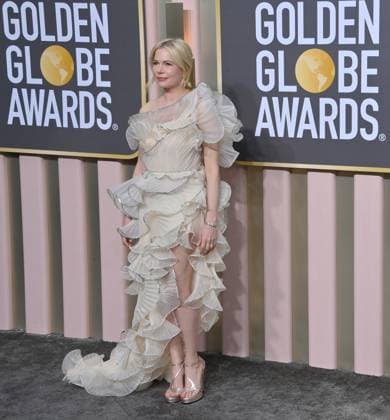 Michelle Williams arrives for the 80th annual Golden Globe Awards at the Beverly Hilton in Beverly Hills, California on Tuesday, January 10, 2023.  LAP20230110495 JIMxRUYMEN