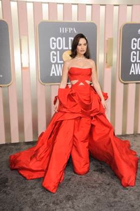 Lily James at arrivals for 80th Annual Golden Globe Awards - Arrivals, Beverly Hilton Hotel, Beverly Hills, CA January 10, 2023. Photo By: Elizabeth Goodenough Everett Collection at arrivals for 80th Annual Golden Globe Awards - Arrivals, Beverly Hilton Hotel, Beverly Hills, CA January 10, 2023. Photo By: Elizabeth Goodenough Everett Collection PUBLICATIONXNOTxINxCANxCHNxFRAxITAxJPNxNORxPOLxRUSxESPxUKxUSA