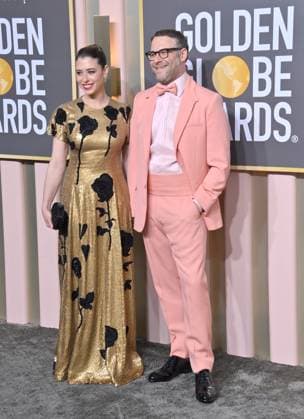 Lauren Miller and Seth Rogen arrive for the 80th annual Golden Globe Awards at the Beverly Hilton in Beverly Hills, California on Tuesday, January 10, 2023.  LAP20230110625 JIMxRUYMEN