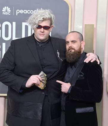 Michael Tucker aka BloodPop and Benjamin Rice arrive for the 80th annual Golden Globe Awards at the Beverly Hilton in Beverly Hills, California on Tuesday, January 10, 2023.  LAP20230110671 JIMxRUYMEN