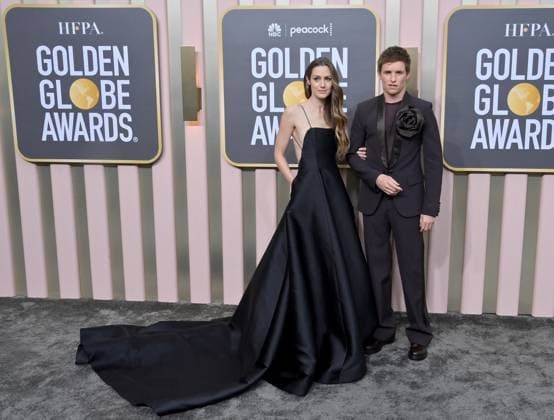 Hannah Bagshawe and Eddie Redmayne arrive for the 80th annual Golden Globe Awards at the Beverly Hilton in Beverly Hills, California on Tuesday, January 10, 2023.  LAP20230110698 JIMxRUYMEN