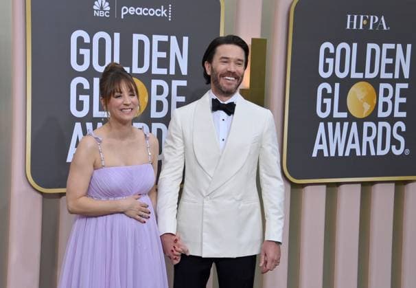 Tom Pelphrey and Kaley Cuoco arrive for the 80th annual Golden Globe Awards at the Beverly Hilton in Beverly Hills, California on Tuesday, January 10, 2023.  LAP20230110702 JIMxRUYMEN