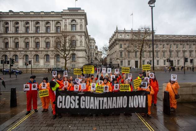 January 14, 2023, London, England, United Kingdom: Campaigners from UK Guantanamo Network stage protest in Central London demanding US prison to be shut down and inmates to be charged or released. London United Kingdom - ZUMAs262 20230114_zip_s262_040 Copyright: xTayfunxSalcix