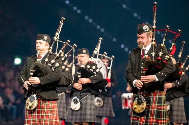 Leipzig, Germany 15 January 2023 Music Parade Leipzig 2023 Europes largest tour of military and brass music makes a stop in Leipzig Pictured International Celtic Pipes and Drums Scotland Ireland Quarterback IImmobilien Arena Sachsen Copyright: xFotostandx xBallaschx
