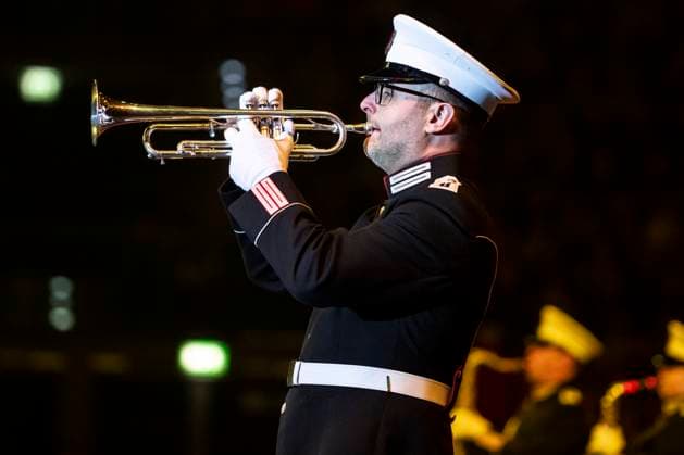 Leipzig, Germany 15 January 2023 Music Parade Leipzig 2023 Europes largest tour of military and brass music makes a stop in Leipzig In the picture Show and Marching Band Exemplar Netherland Quarterback IImmobilien Arena Sachsen Copyright: xFotostandx xBallaschx