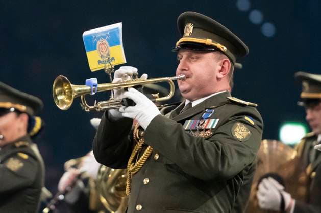 Leipzig, Germany 15 January 2023 Music Parade Leipzig 2023 Europes largest tour of military and brass music makes a stop in Leipzig In the picture military orchestra of the State Special Forces of the Ministry of Defense from Chernihiv Ukraine quarterback IImmobilien Arena Sachsen Copyright: xFotostandx xBallaschx