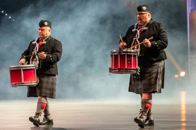 Leipzig, Germany 15 January 2023 Music Parade Leipzig 2023 Europes largest tour of military and brass music makes a stop in Leipzig Pictured International Celtic Pipes and Drums Scotland Ireland Quarterback IImmobilien Arena Sachsen Copyright: xFotostandx xBallaschx