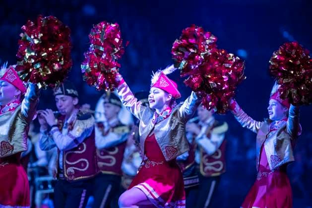 Leipzig, Germany 15 January 2023 Music Parade Leipzig 2023 Europes largest tour of military and brass music makes a stop in Leipzig In the picture International Fanfare Showorchestra Baltic Countries Quarterback IImmobilien Arena Sachsen Copyright: xFotostandx xBallaschx