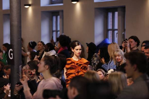 Germany: W.E4.Fashion Day in Berlin by Designer Danny Reinke Berlin: Models present the latest collection by designer Danny Reinke on the catwalk in the Bolle Festsäle in Alt-Moabit. Berlin Moabit Germany Copyright: SimonexKuhlmey