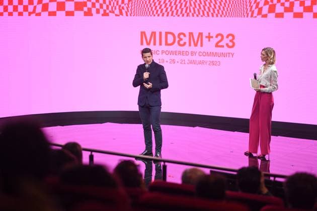 David Lisnard, Maire de Cannes - Le nouveau Midem, le celebre salon professionnel international dedie a la musique revient en 2023. Conference d ouverture Palais des Festivals et des Congres de Cannes, FRANCE. NEWS : Le nouveau Midem - Cannes - 19 01 2023 LionelUrman Panoramic 
