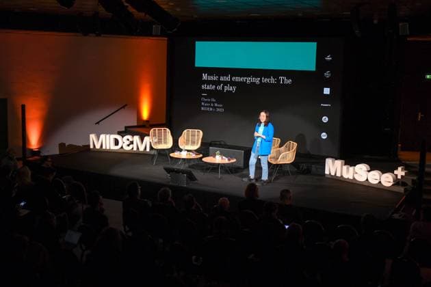 Le nouveau Midem, le celebre salon professionnel international dedie a la musique revient en 2023. Conference d ouverture Palais des Festivals et des Congres de Cannes, FRANCE. NEWS : Le nouveau Midem - Cannes - 19 01 2023 LionelUrman Panoramic 