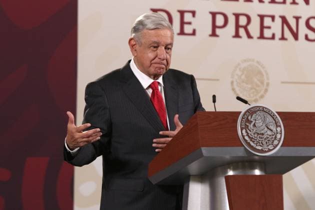 January 19, 2023, Mexico City, Mexico: MexicoÃ¢â‚¬â ¢s President, Andres Manuel Lopez Obrador, gestures during his speech at the daily briefing conference at National Palace. on January 19, 2023 in Mexico City, Mexico. Mexico City Mexico - ZUMAe321 20230120_zia_e321_016 Copyright: xIsmaelxRosas xEyepixxGroupx