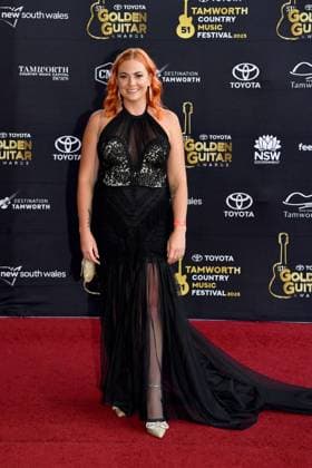 TAMWORTH COUNTRY MUSIC FESTIVAL 2023, Taylor Moss arrives at the Golden Guitar Awards during the 51st Tamworth Country Music Festival in Tamworth, NSW, Saturday, January 21, 2023. The 51st Tamworth Country Music Festival runs from January 13th -22nd, culminating in the Golden Guitar Awards night which celebrates the best of Australian country music. ( NO ARCHIVING, EDITORIAL USE ONLY, NO USE IN BOOKS WITHOUT CONSENT TAMWORTH NEW SOUTH WALES AUSTRALIA  Copyright: xBIANCAxDExMARCHIx 20230121001755016342