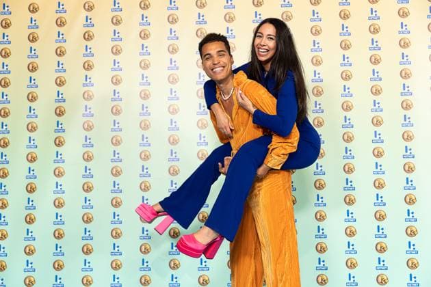 TV host Aster Nzeyimana and Television presenter Danira Boukhriss Terkessidis pictured during the Gala van de Gouden K s award show, organized by Flemish children s television channel Ketnet, Saturday 21 January 2023 in Brussels.  JAMESxARTHURxGEKIERE 58601935