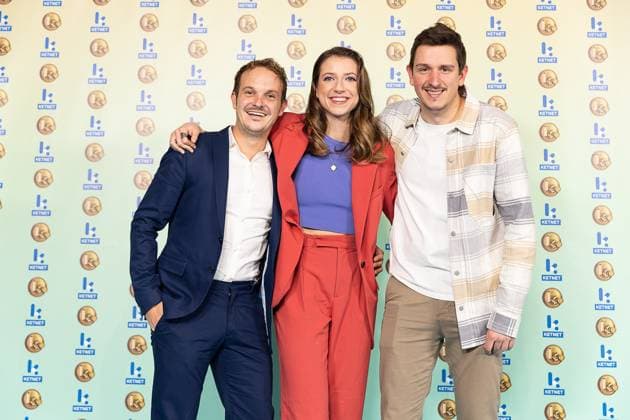 Philippe, Uma and Sven of De Mol pictured during the Gala van de Gouden K s award show, organized by Flemish children s television channel Ketnet, Saturday 21 January 2023 in Brussels.  JAMESxARTHURxGEKIERE 58602054
