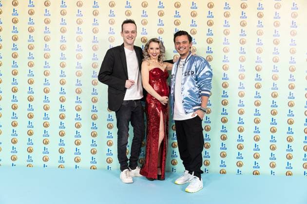 Nachtwacht actors Louis Thyssen, Celine Verbeeck, Giovanni Kemper pictured during the Gala van de Gouden K s award show, organized by Flemish children s television channel Ketnet, Saturday 21 January 2023 in Brussels.  JAMESxARTHURxGEKIERE 58604249