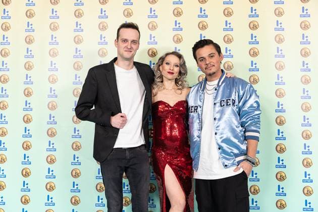Nachtwacht actors Louis Thyssen, Celine Verbeeck, Giovanni Kemper pictured during the Gala van de Gouden K s award show, organized by Flemish children s television channel Ketnet, Saturday 21 January 2023 in Brussels.  JAMESxARTHURxGEKIERE 58604340