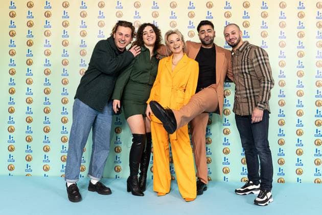 Hoodie actors pictured during the Gala van de Gouden K s award show, organized by Flemish children s television channel Ketnet, Saturday 21 January 2023 in Brussels.  JAMESxARTHURxGEKIERE 58604470