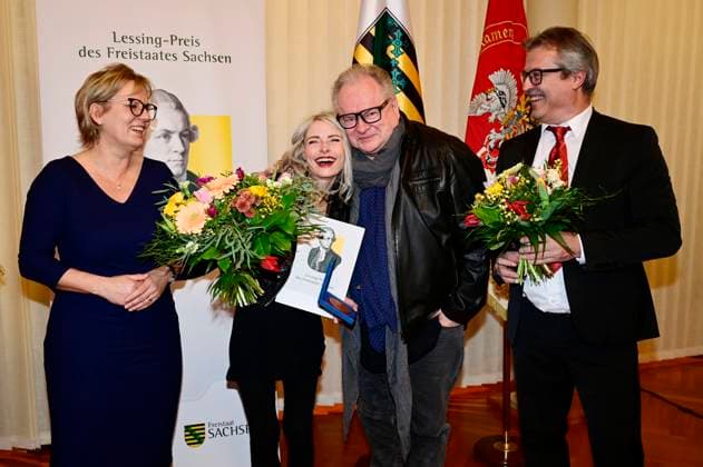 Barbara Klepsch, Sarah Lesch, Heinz Rudolf Kunze and Maik Weise at the award ceremony of the Lessing Prize 2023 of the Free State of Saxony at the Kamenz Town Hall, 21 01 2023 Foto:xM.xWehnertx xFuturexImage