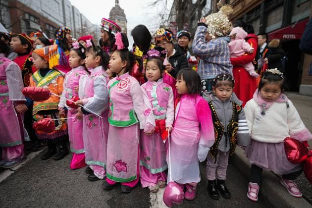 January 22, 2023, VANCOUVER, BC, CANADA: Young girls wait to participate in the Lunar New Year parade, in Vancouver, on Sunday, January 22, 2023. VANCOUVER CANADA  - ZUMAc35_ 20230122_zaf_c35_005 Copyright: xDarrylxDyckx