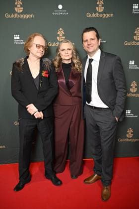 STOCKHOLM 20230123 Martin Luuk, Moa Herngren and Mans Nathanaelson from Long live the bonus family arrive on the red carpet at the Guldbaggegala at Circus in Stockholm STOCKHOLMK SWEDEN x10040x,  Copyright: xAndersxWiklund TTx GULDBAGGEN 2023 TTABB0000000000154454