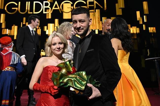 STOCKHOLM 20230123 Sigrid Johnson and Granit Rushiti won the Golden Beetles for best female and male lead respectively for their roles in Comedy Queen and Jag er Zlatan during the Guldbaggegalan at Cirkus in Stockholm STOCKHOLMK SWEDEN x10040x,  Copyright: xAndersxWiklund TTx GULDBAGGEN 2023 TTABB0000000000154715