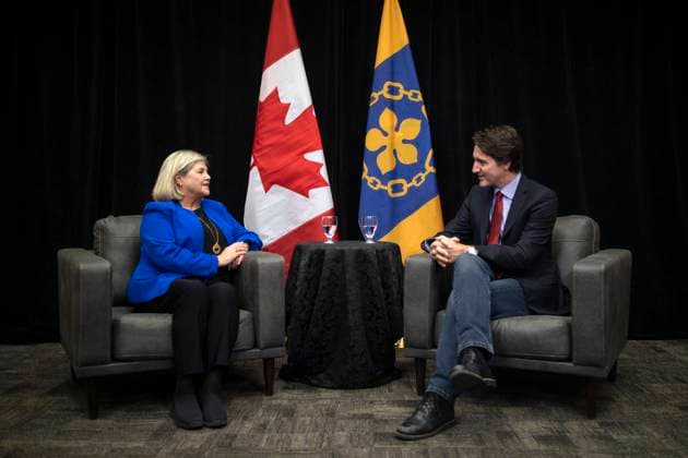 January 24, 2023, Hamilton, ON, Canada: Prime Minister Justin Trudeau meets with Hamilton Mayor Andrea Horwath in Hamilton on Tuesday, January 24, 2023. Hamilton Canada  - ZUMAc35_ 20230124_zaf_c35_003 Copyright: xNickxIwanyshynx