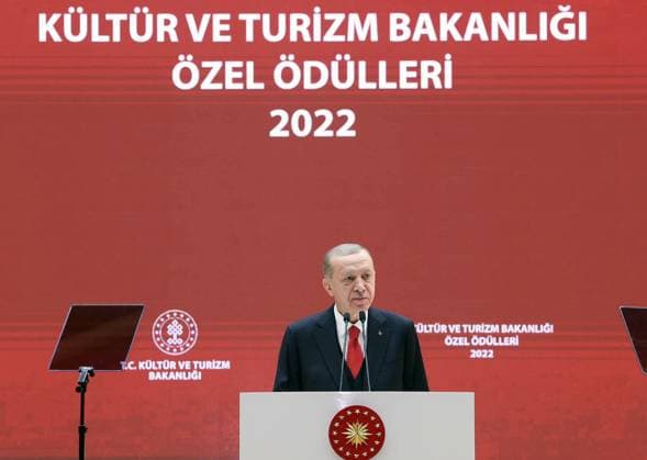 Turkish President Recep Tayyip Erdogan participates in the award ceremony of the Ministry of Culture and Tourism, in Ankara Turkish President Recep Tayyip Erdogan participates in the award ceremony of the Ministry of Culture and Tourism, in Ankara on January 24, 2023. Photo by Turkish presidency apaimages Ankara Ankara Turkey 240123_Ankara_TP_00 (2) Copyright: xapaimagesxTurkishxpresidencyx xapaimagesx