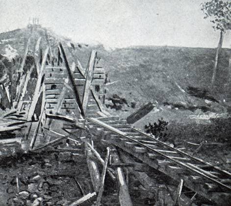 RECORD DATE NOT STATED Track and bridge destroyed on the Virginia Central Rail Road during the American Civil War. The American Civil War (April 12, 1861 - May 9, 1865) was a civil war in the United States between the Union and the Confederacy states WorldxHistoryxArchive 917_05_wha_166_0278
