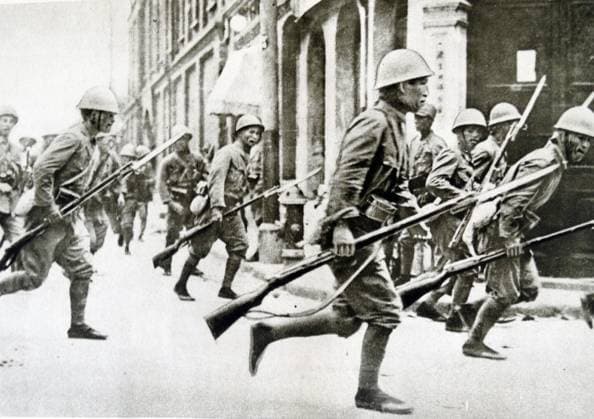 RECORD DATE NOT STATED Japanese soldiers in Shanghai in 1937. The Battle of Shanghai was the first of the 22 major engagements fought between the National Revolutionary Army (NRA) of the Republic of China (ROC) and the Imperial Japanese Army (IJA) of the Empire of Japan at the beginning of the Second Sino-Japanese War WorldxHistoryxArchive 917_05_wha_166_0037