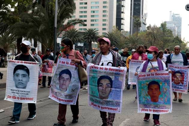 100 months after the forced disappearance of the 43 normalistas from Ayotzinapa in Mexico January 26, 2023, Mexico City, Mexico: The parents of the 43 Ayotzinapa normalistas and students, 100 months after their forced disappearance, demand their presentation alive, justice and punishment for those responsible; demands in his demonstration in Mexico City. on January 26, 2023 in Mexico City, Mexico (Photo by Luis Barron Eyepix Group). Copyright: xLuisxBarronx xEyepixxGroupx LB20230126_100_AYOTZINAPA1
